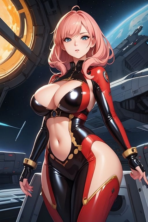 Character in a futuristic suit with a space station background